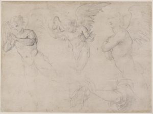 Raffaello Sanzio da Urbino (1483–1520); "Angels, study for the 'Disputa' by Raphael. The British Museum, London, UK. (Public domain).