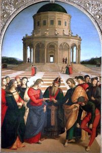 Raffaello Sanzio da Urbino (1483–1520), "The Marriage of the Virgin" 1504, Pinacoteca di Brera, Milan, Italy (public domain).